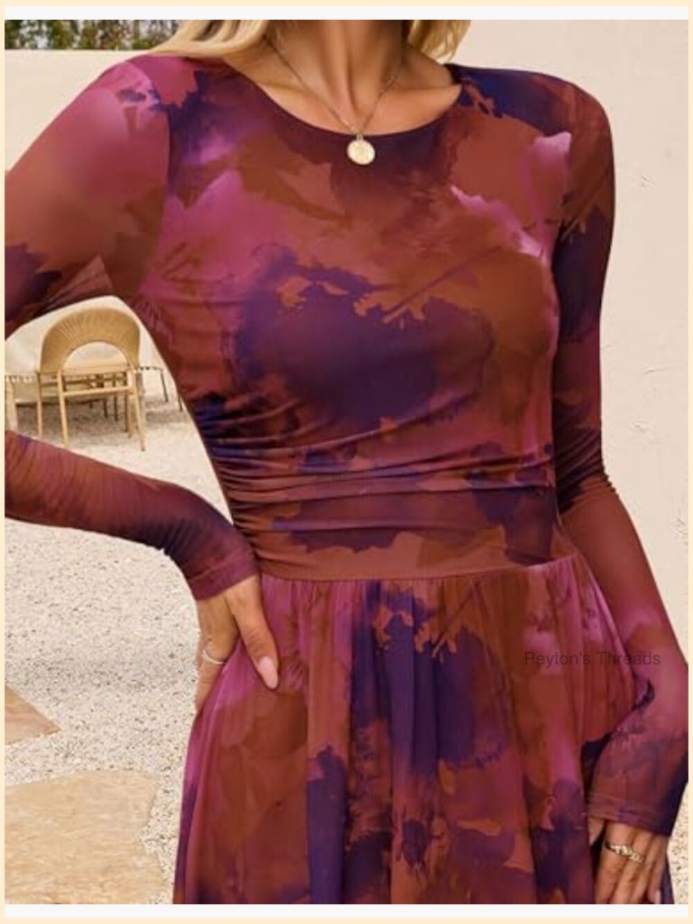 Long Sleeve Floral Print Mesh Ruched Maxi Dress Party Guest - Picture 6 of 7